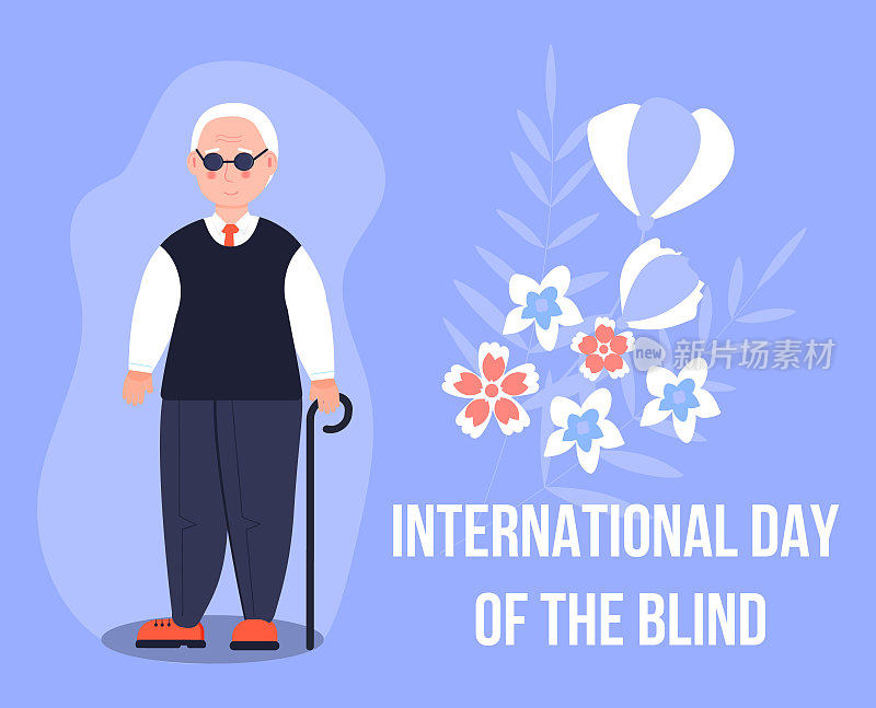 International day of the blind concept vector. Event is celebrated in November. Blind man with canes dark glasses are shown